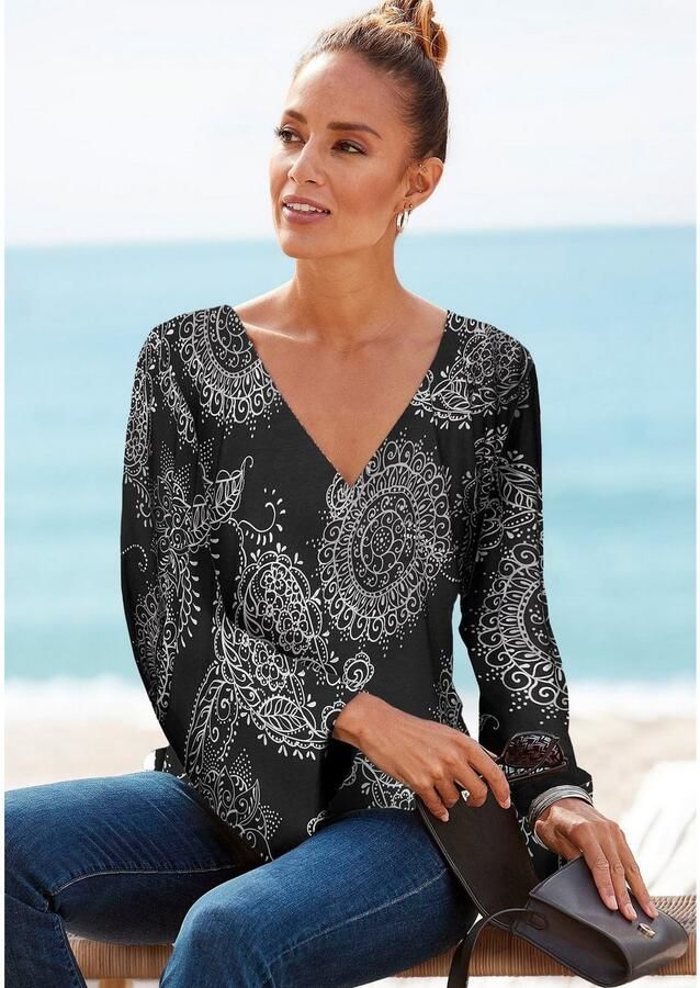 Vivance Shirt met 3 4-mouwen met all-over print en v-hals blouseshirt met lange mouwen - Foto 5