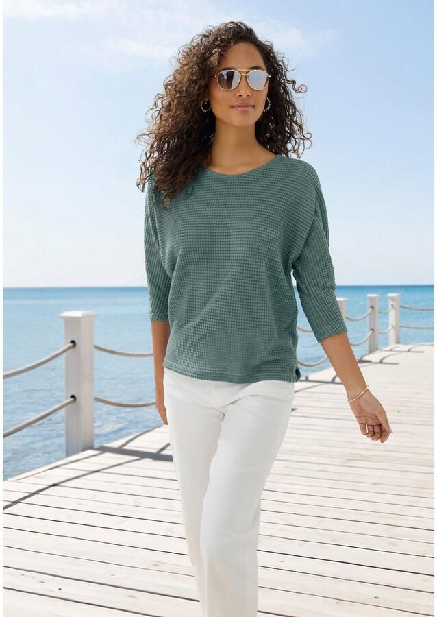 Vivance Shirt met 3 4 mouwen Van strijkvrije wafelstof van kreukvrije breikwaliteit