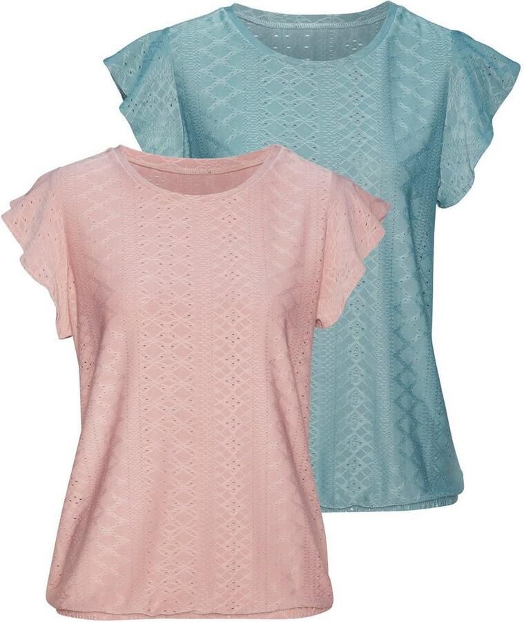 Vivance Shirt met korte mouwen Met broderie anglaise in een gemakkelijk te onderhouden kwaliteit (2-delig Set van 2)