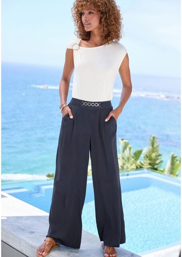 Vivance Palazzobroek met sierketting plooibroek instapbroek vrouwelijk-chic