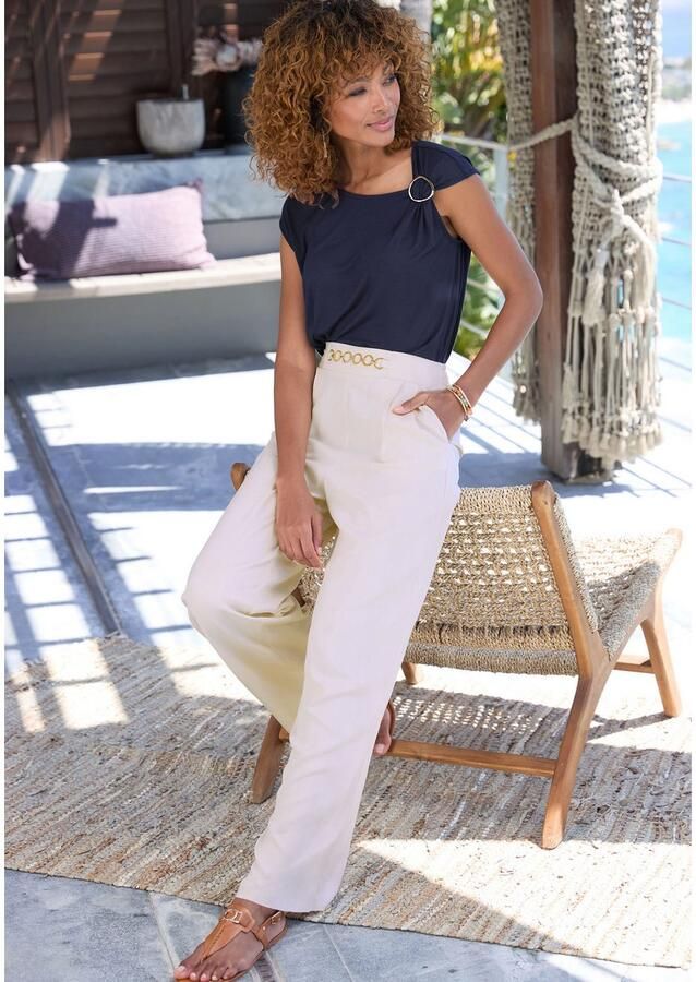 Vivance Palazzobroek met sierketting plooibroek instapbroek vrouwelijk-chic