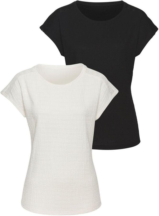 Vivance Shirt met korte mouwen Met decoratieve haak-inzet van kreukvrije crêpe-kwaliteit (2-delig Set van 2) - Foto 2