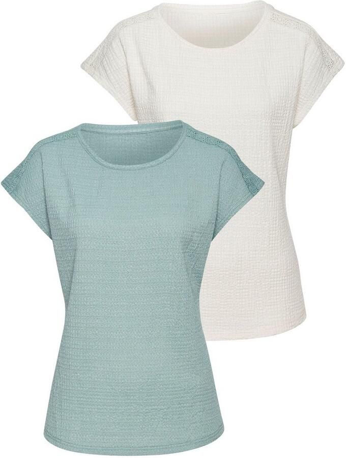 Vivance Shirt met korte mouwen Met decoratieve haak-inzet van kreukvrije crêpe-kwaliteit (2-delig Set van 2) - Foto 2