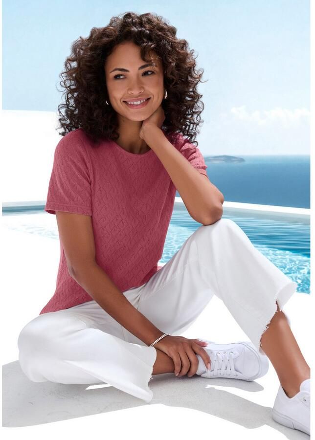 Vivance Shirt met korte mouwen Met modieus ajourpatroon in een zachte katoenkwaliteit