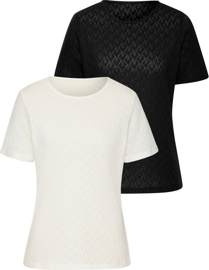 Vivance Shirt met korte mouwen Met modieus ajourpatroon in een zachte katoenkwaliteit (Set van 2) - Foto 3
