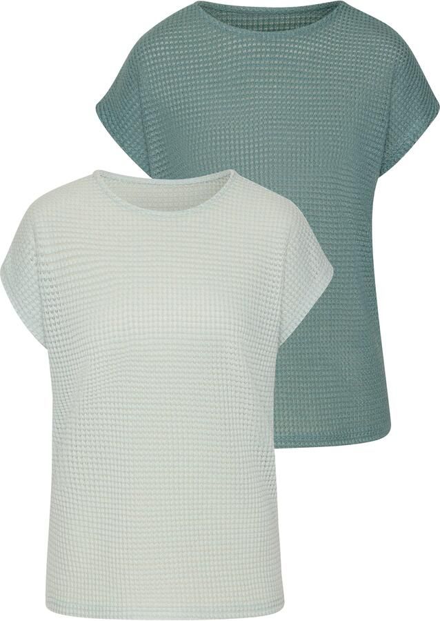 Vivance Shirt met korte mouwen Met modieuze wafelstructuur van kreukvrije breikwaliteit (Set van 2) - Foto 7