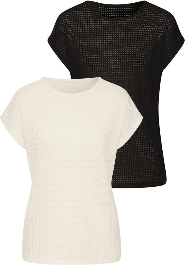 Vivance Shirt met korte mouwen Met modieuze wafelstructuur van kreukvrije breikwaliteit (Set van 2) - Foto 5