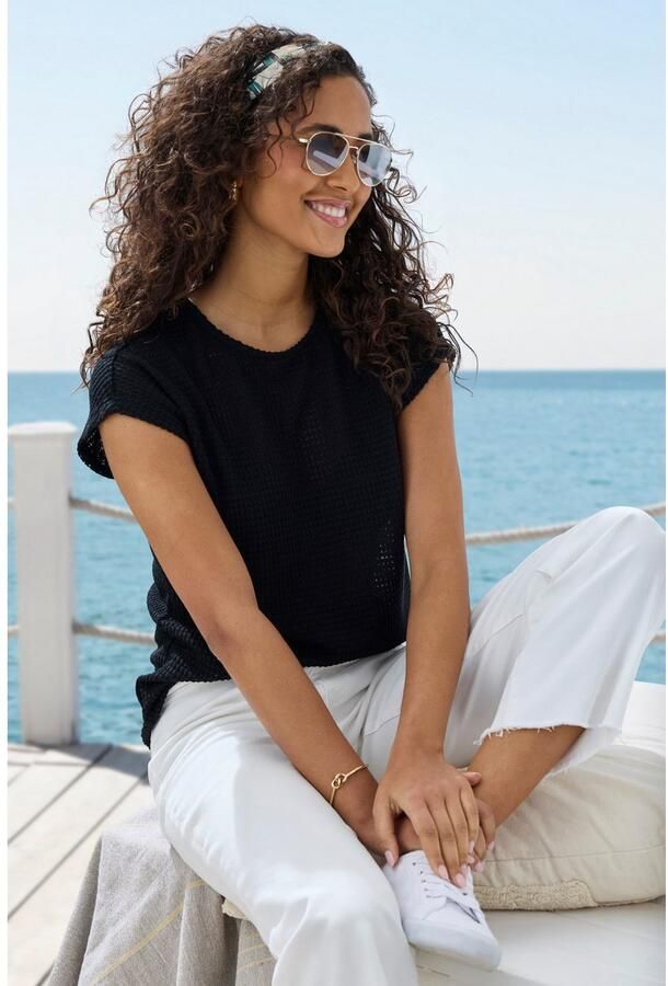 Vivance Shirt met korte mouwen Met modieuze wafelstructuur van kreukvrije breikwaliteit (Set van 2) - Foto 2