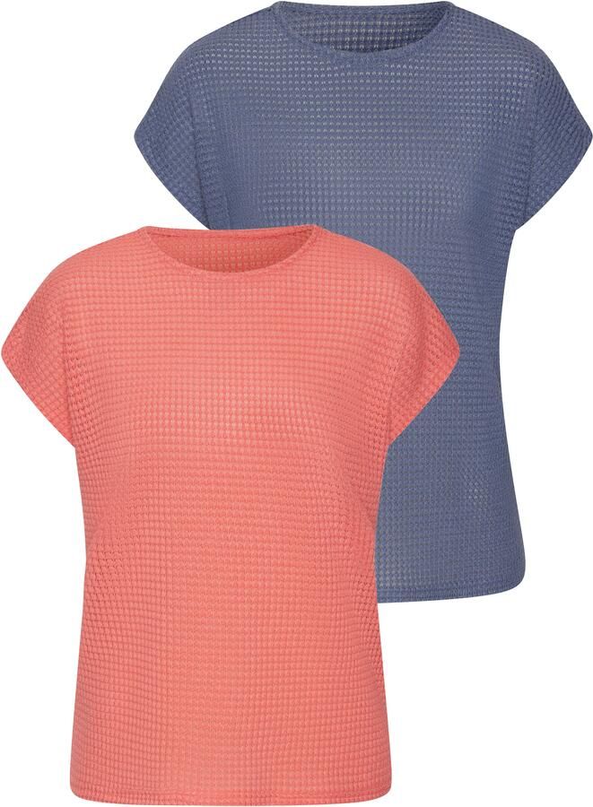 Vivance Shirt met korte mouwen Met modieuze wafelstructuur van kreukvrije breikwaliteit (Set van 2) - Foto 4