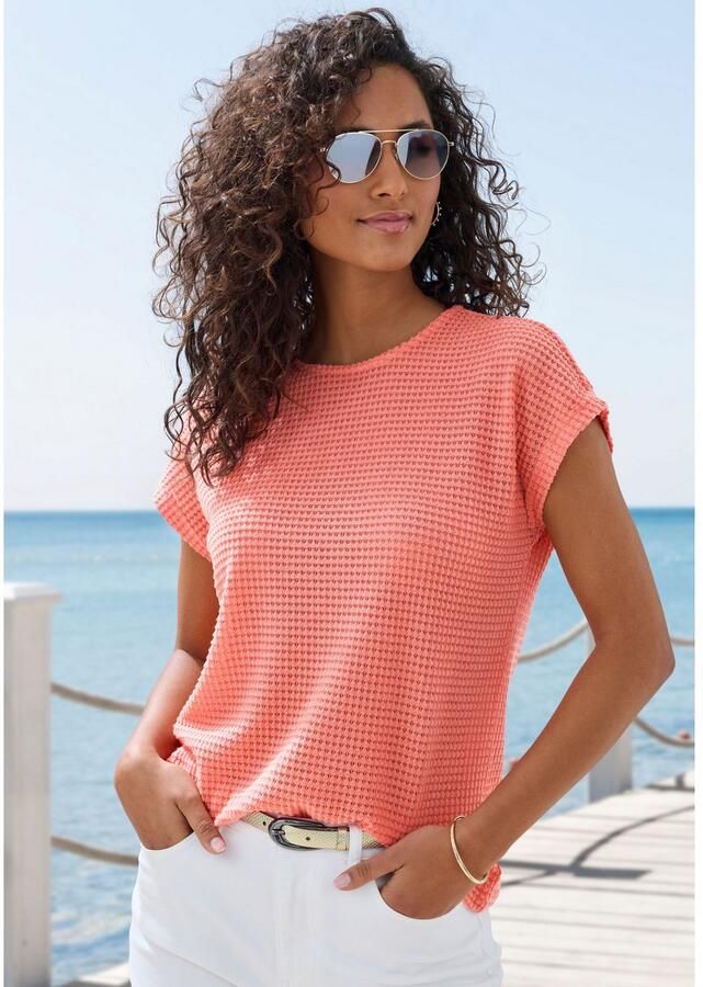 Vivance Shirt met korte mouwen Met modieuze wafelstructuur van kreukvrije breikwaliteit (Set van 2) - Foto 2