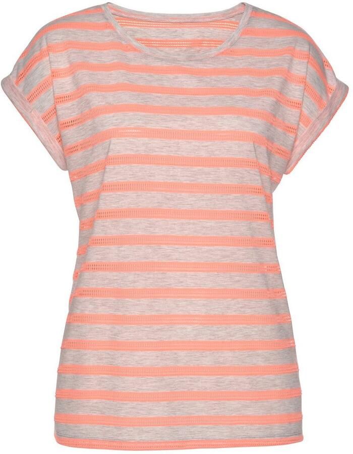 Vivance Shirt met korte mouwen met transparante neon inzetstukken t-shirt losse pasvorm sportief