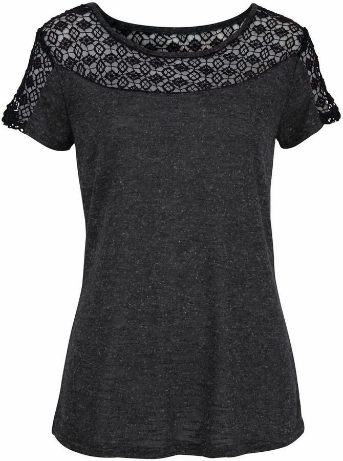 Vivance Shirt met korte mouwen Met zachte gehaakte kant van zachte kwaliteit met linnen