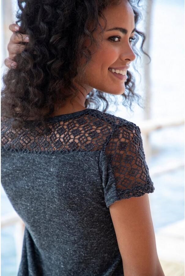 Vivance Shirt met korte mouwen Met zachte gehaakte kant van zachte kwaliteit met linnen - Foto 3