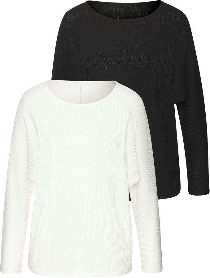 Vivance Shirt met lange mouwen In modieuze structuur-look van onderhoudsvriendelijke breikwaliteit met viscose (Set van 2) - Foto 2