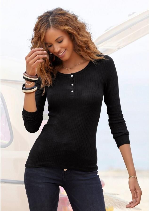 Vivance Shirt met lange mouwen Met korte knoopsluiting van zachte ribkwaliteit met viscose - Foto 3