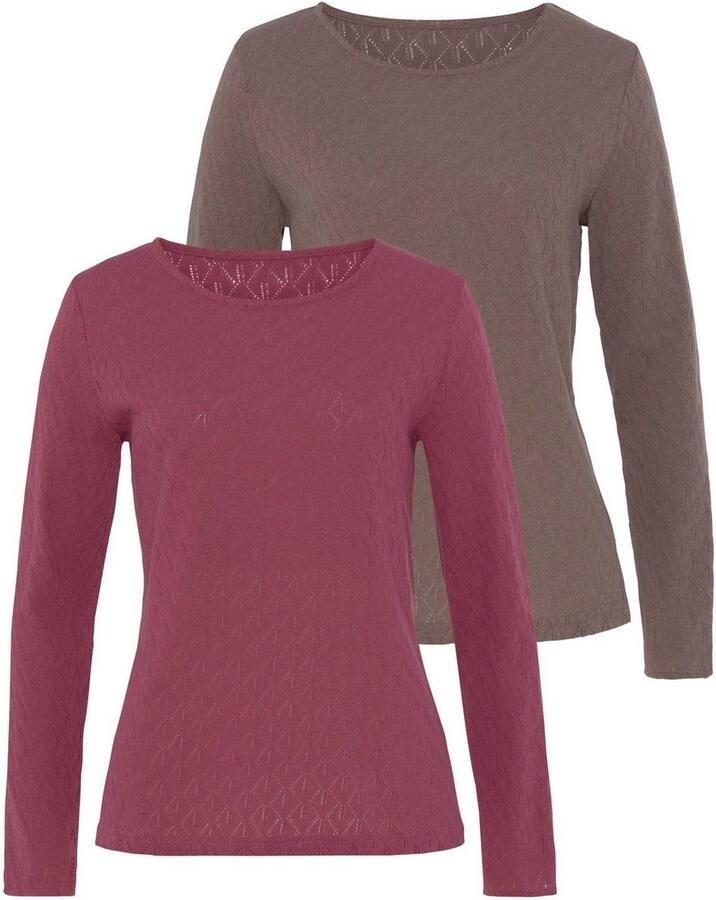 Vivance Shirt met lange mouwen Met modieus ajourpatroon (2-delig Set van 2) - Foto 2