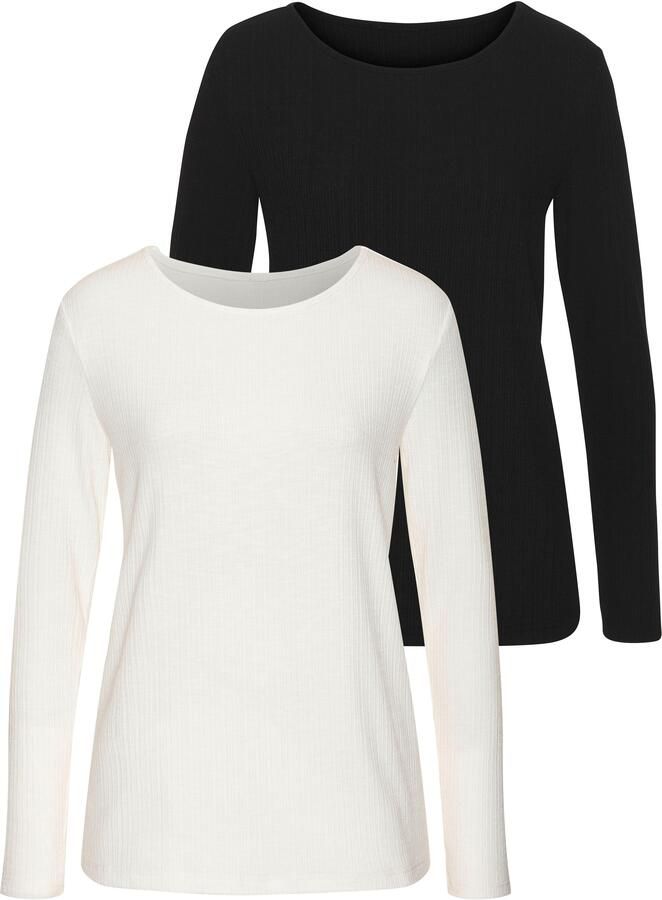 Vivance Shirt met lange mouwen Met modieuze ribstructuur gemaakt van soepelvallende kwaliteit met viscose (Set van 2) - Foto 6