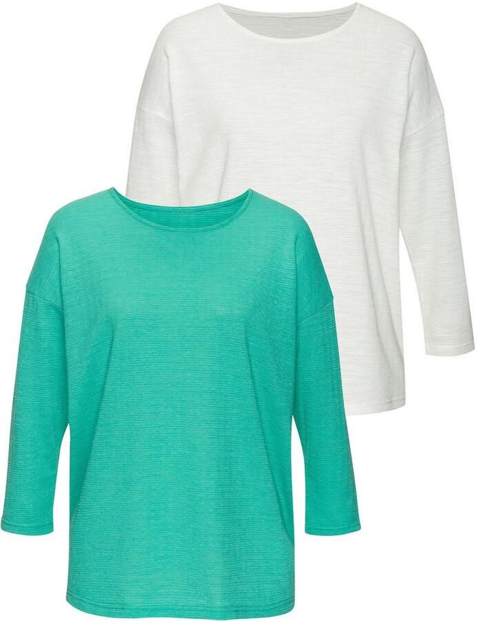 Vivance Shirt met lange mouwen Met modieuze structuur van kreukvrije kwaliteit met katoen (Set van 2) - Foto 2