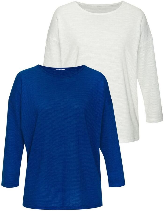 Vivance Shirt met lange mouwen Met modieuze structuur van kreukvrije kwaliteit met katoen (Set van 2)