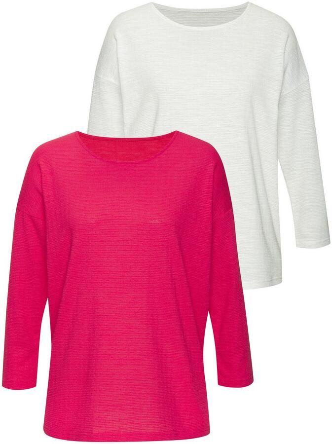 Vivance Shirt met lange mouwen Met modieuze structuur van kreukvrije kwaliteit met katoen (Set van 2) - Foto 2