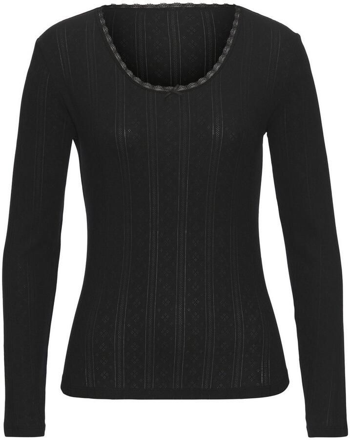 Vivance Shirt met lange mouwen van zacht pointelle-breisel met kant (Set van 2)