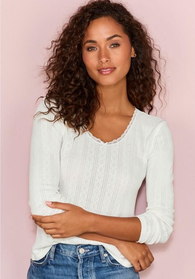 Vivance Shirt met lange mouwen van zacht pointelle-breisel met kant (Set van 2) - Foto 5