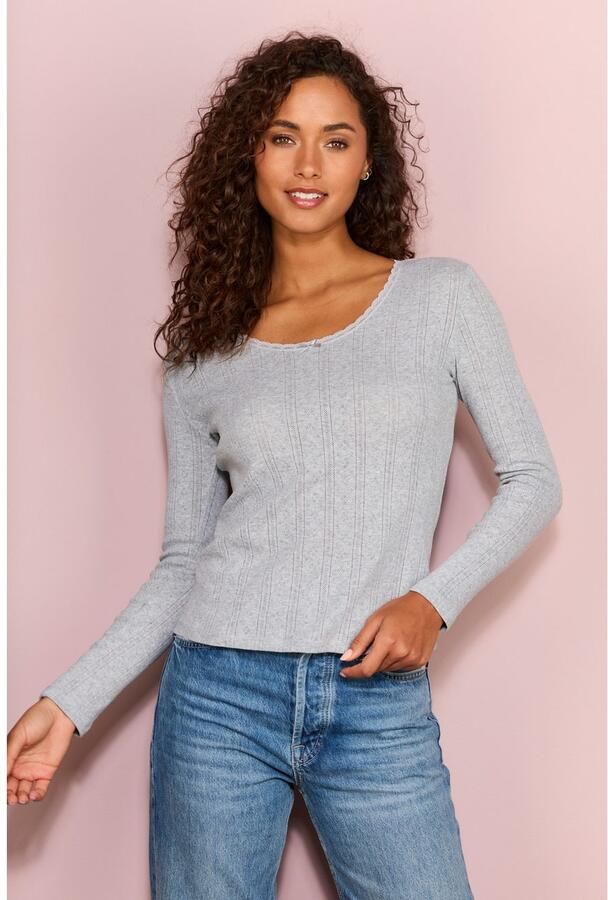 Vivance Shirt met lange mouwen van zacht pointelle-breisel met kant (Set van 2) - Foto 6