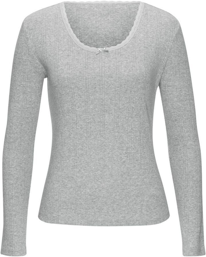 Vivance Shirt met lange mouwen van zacht pointelle-breisel met kant (Set van 2)