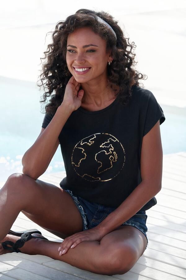 Vivance Shirt met ronde hals Met goudkleurige glanzende frontprint (1-delig) - Foto 4