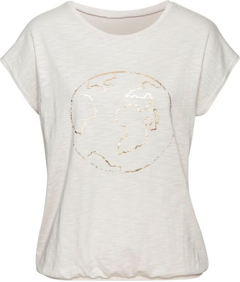 Vivance Shirt met ronde hals Met goudkleurige glanzende frontprint (1-delig)