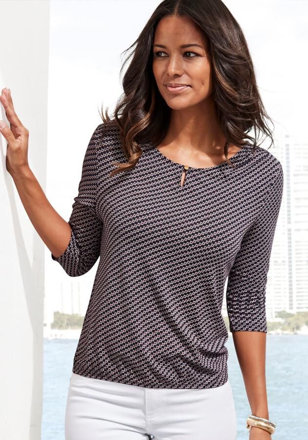 Vivance Shirt met ronde hals Met goudkleurige sierknop bij de hals - Foto 6