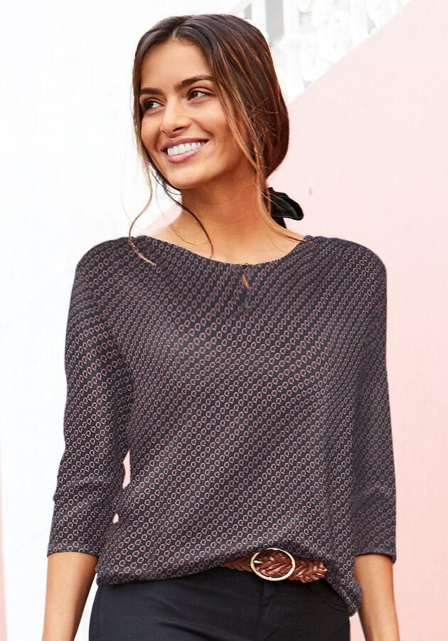 Vivance Shirt met ronde hals Met goudkleurige sierknop bij de hals - Foto 5