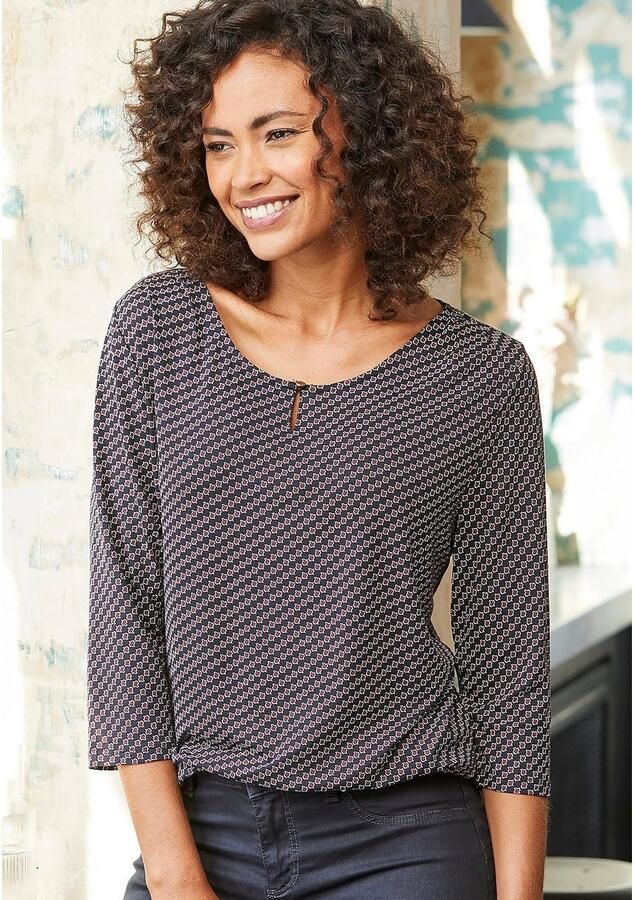 Vivance Shirt met ronde hals Met goudkleurige sierknop bij de hals - Foto 4