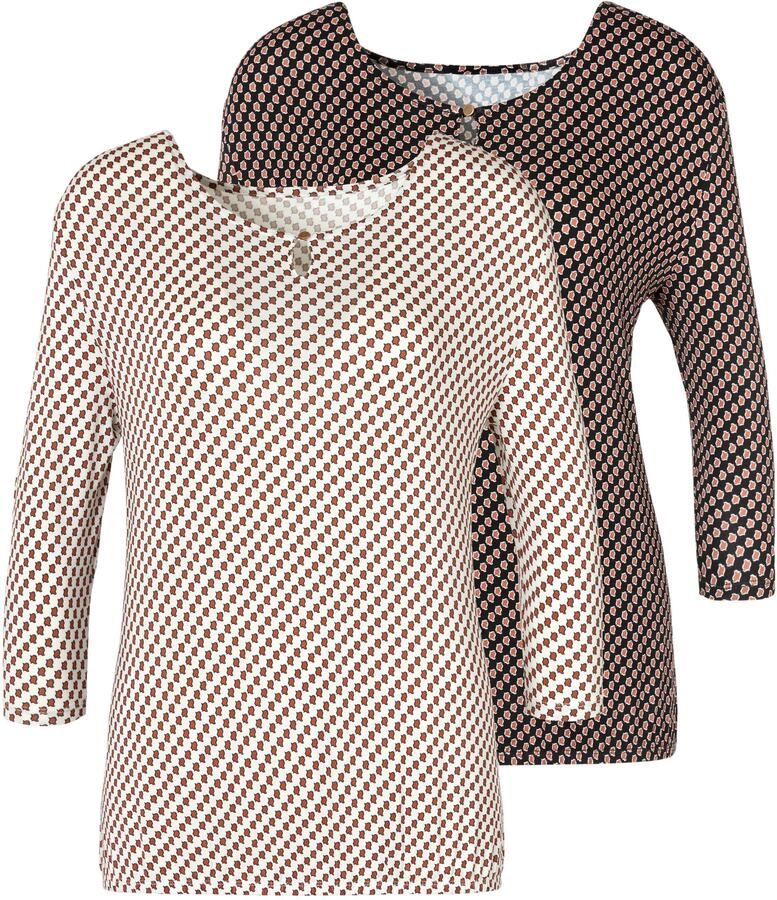 Vivance Shirt met ronde hals Met goudkleurige sierknop bij de hals (Set van 2) - Foto 6