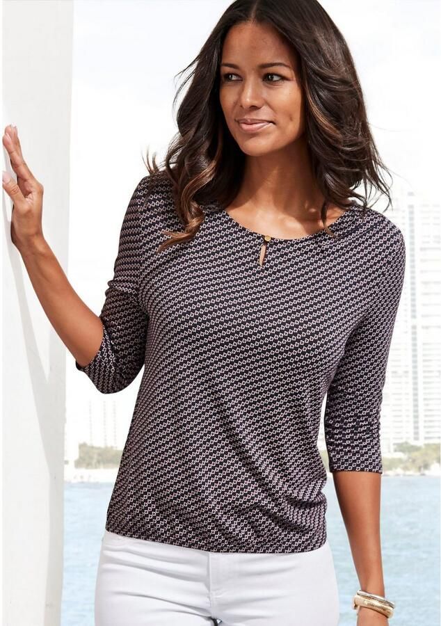 Vivance Shirt met ronde hals Met goudkleurige sierknop bij de hals (Set van 2) - Foto 5