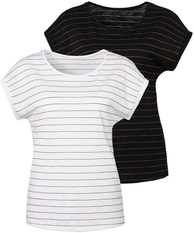 Vivance Shirt met ronde hals Met koperkleurige Lurex-strepen (Set van 2)