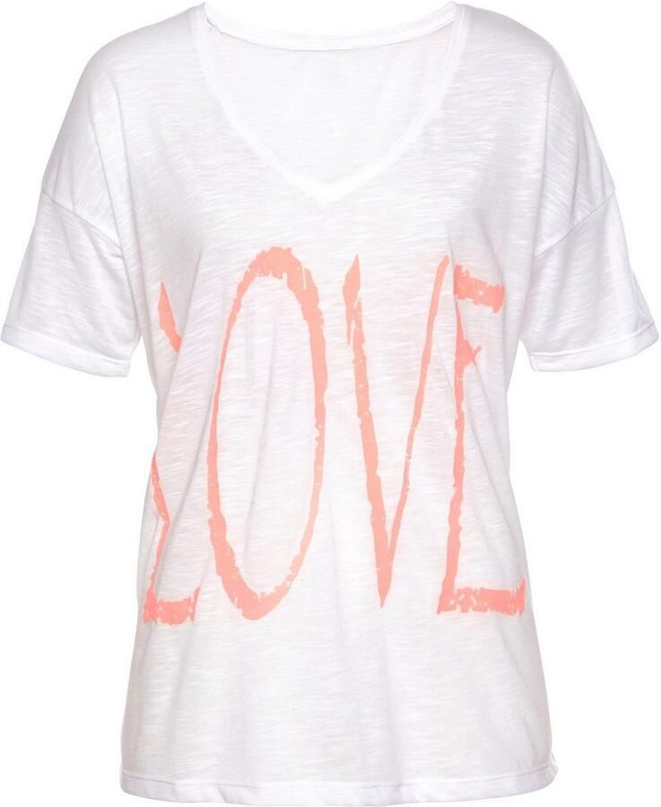 Vivance Shirt met V-hals met neon print t-shirt strandshirt in losse pasvorm