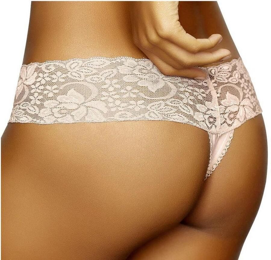 Vivance String van elastische katoen met florale kant (3 stuks)