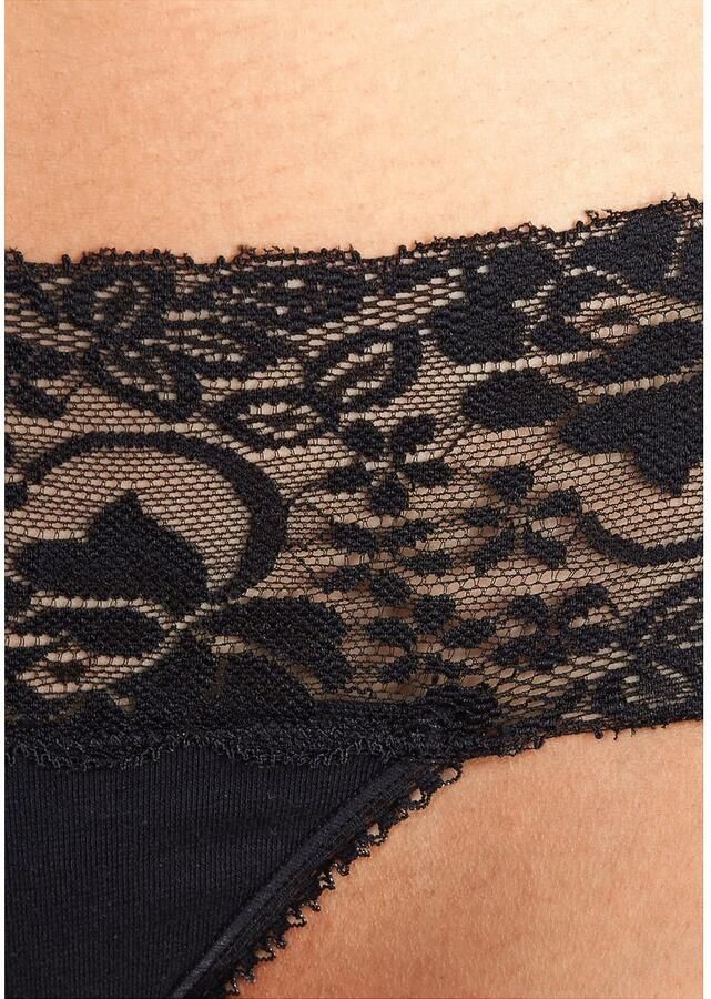 Vivance String van elastische katoen met florale kant (3 stuks)