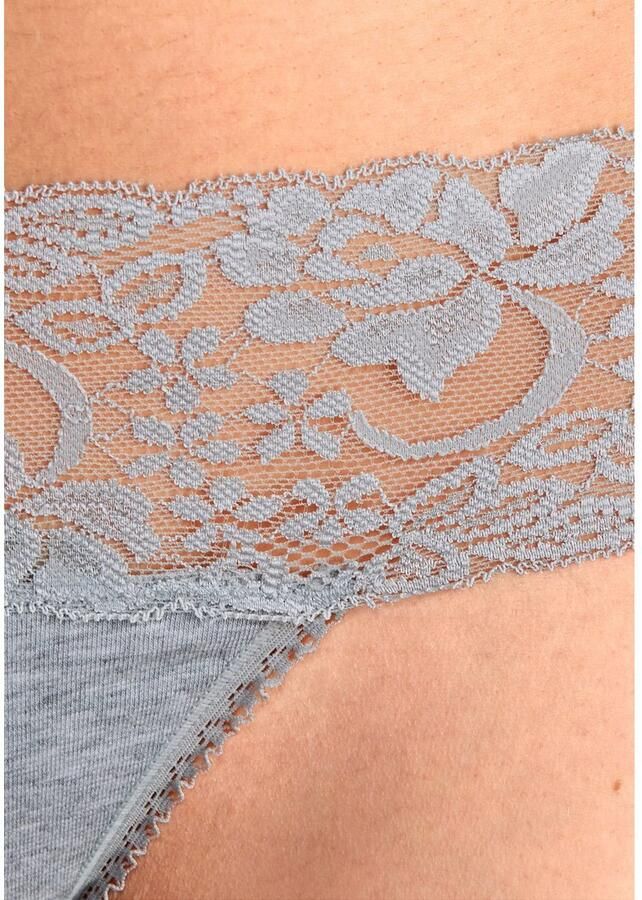 Vivance String van elastische katoen met florale kant (3 stuks)