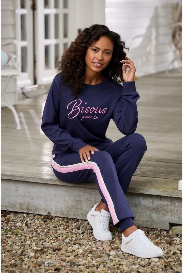 Vivance Sweatshirt met frontprint loungeanzug (1-delig)