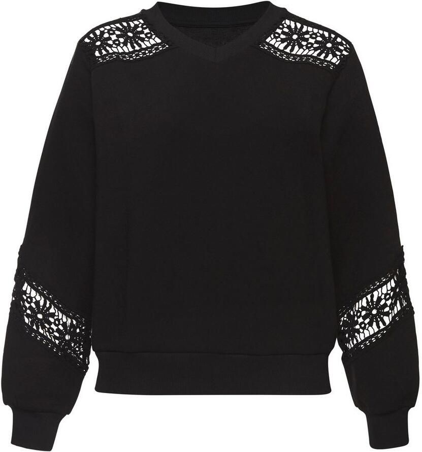 Vivance Sweatshirt met kanten inzetstukken op schouder en mouw