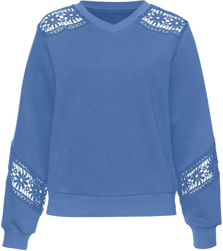 Vivance Sweatshirt met kanten inzetstukken op schouder en mouw