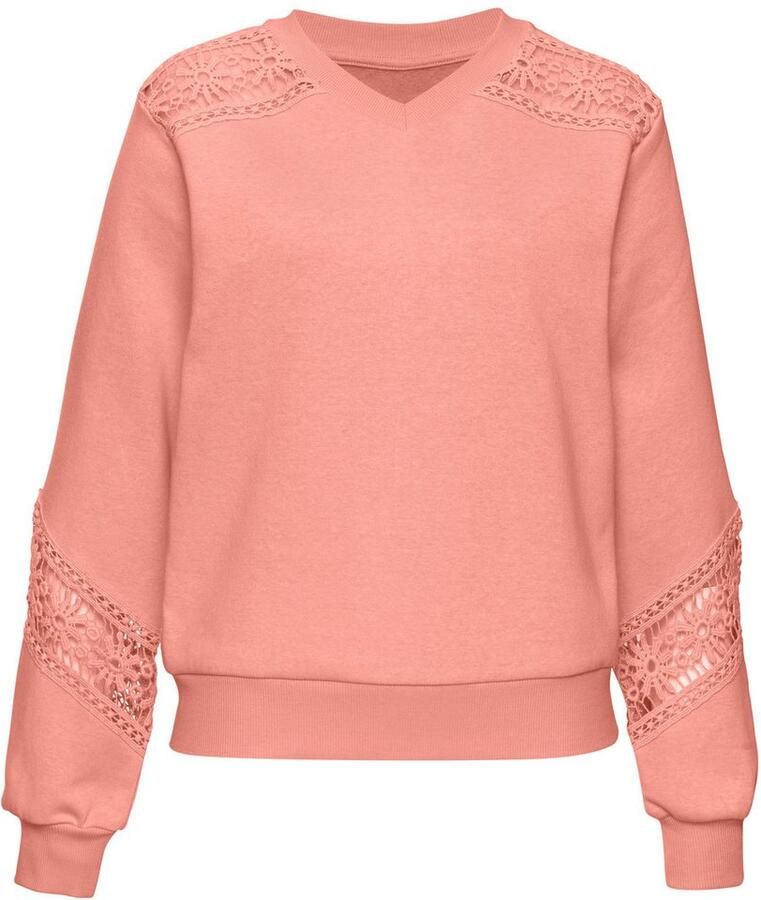 Vivance Sweatshirt met kanten inzetstukken op schouder en mouw