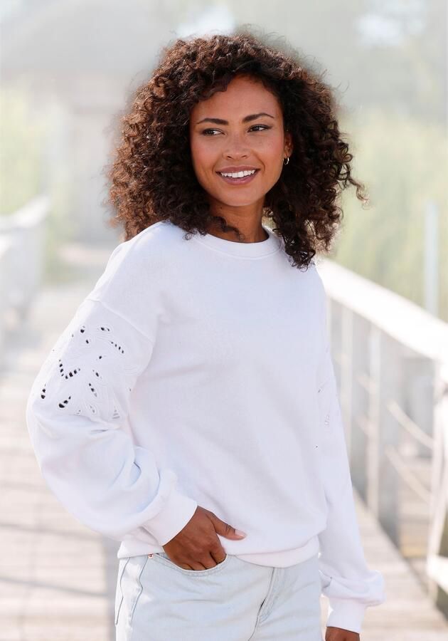 Vivance Sweatshirt met perforatieborduurwerk zachte katoenmix - Foto 6