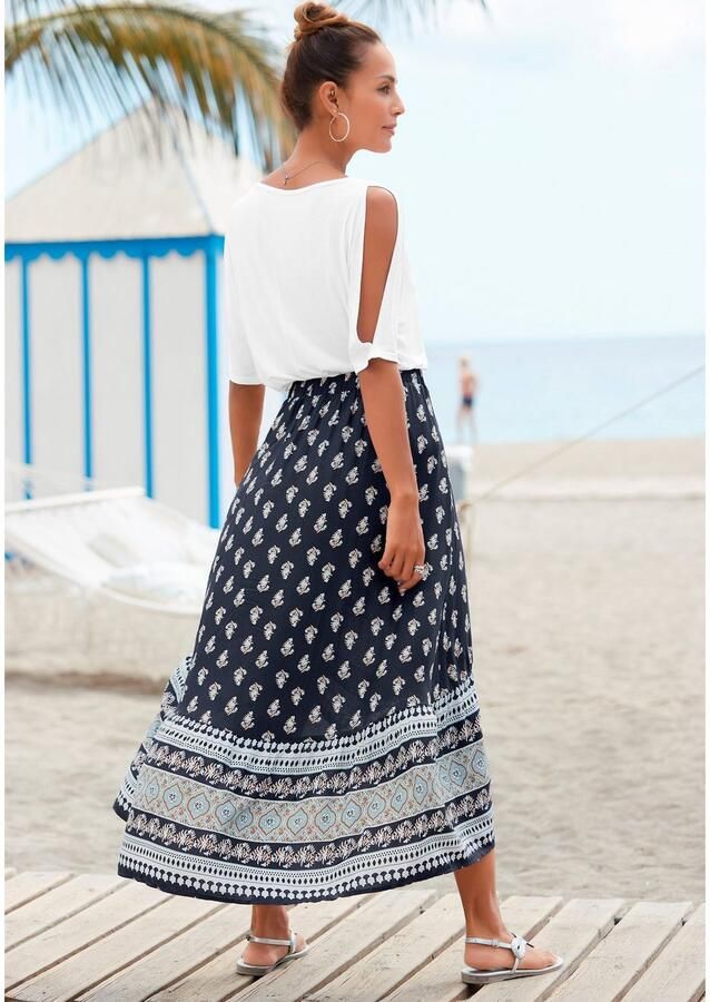 Vivance Maxirok met print op de boorden en diagonale volants wikkelrok zomerrok - Foto 2