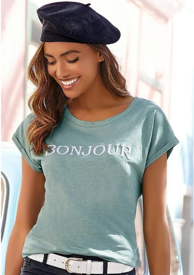 Vivance T-shirt Met frontdruk "Bonjour" in een zachte katoenkwaliteit (2-delig Set van 2) - Foto 5