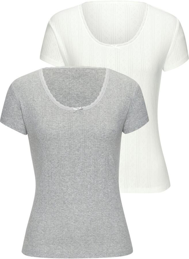Vivance T-shirt van zacht pointelle-breisel met kant (Set van 2) - Foto 7