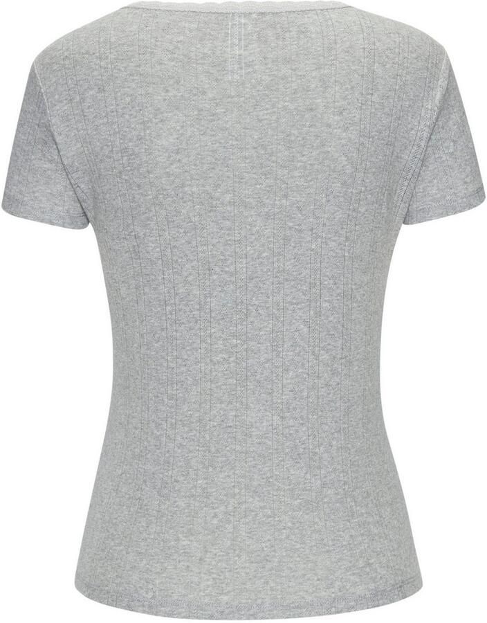 Vivance T-shirt van zacht pointelle-breisel met kant (Set van 2)