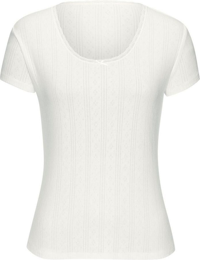 Vivance T-shirt van zacht pointelle-breisel met kant (Set van 2)